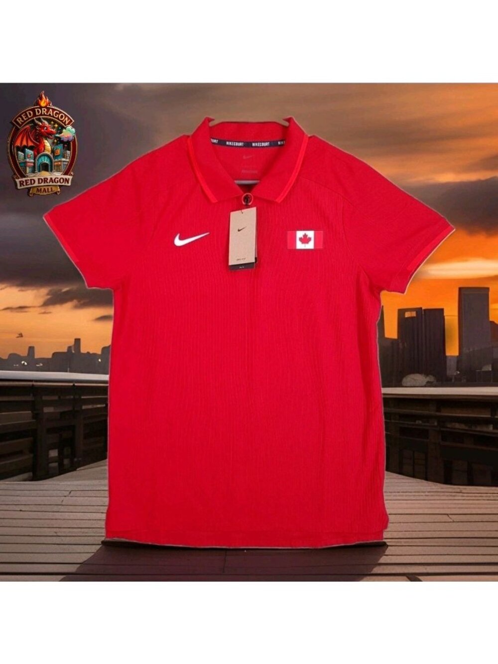 Nike Court Tennis Shirt Red Team Canada Dri-FIT Polo FD8720-688 - Men's Size M